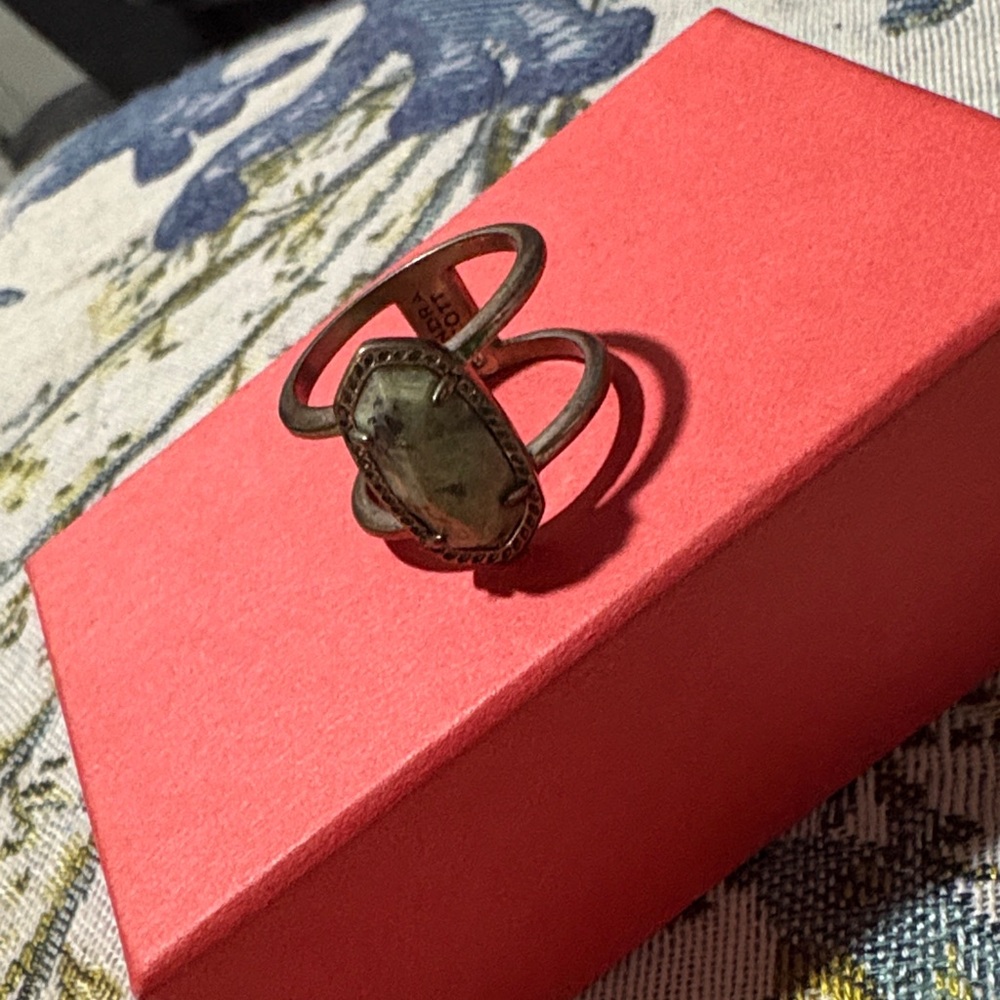 Kendra Scott Silver Ring with Green Stone